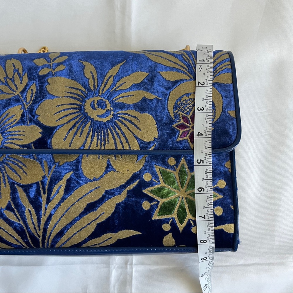 Tory Burch Blue and Gold Floral Velvet Shoulder Bag - Picture 9 of 10